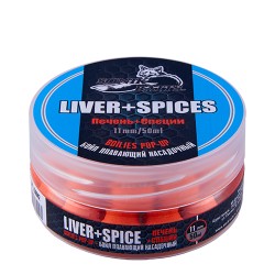 Бойлы насадочные плавающие Sonik Baits11мм Liver-Spices Fluo Pop-ups 50мл (Печень+Специи)